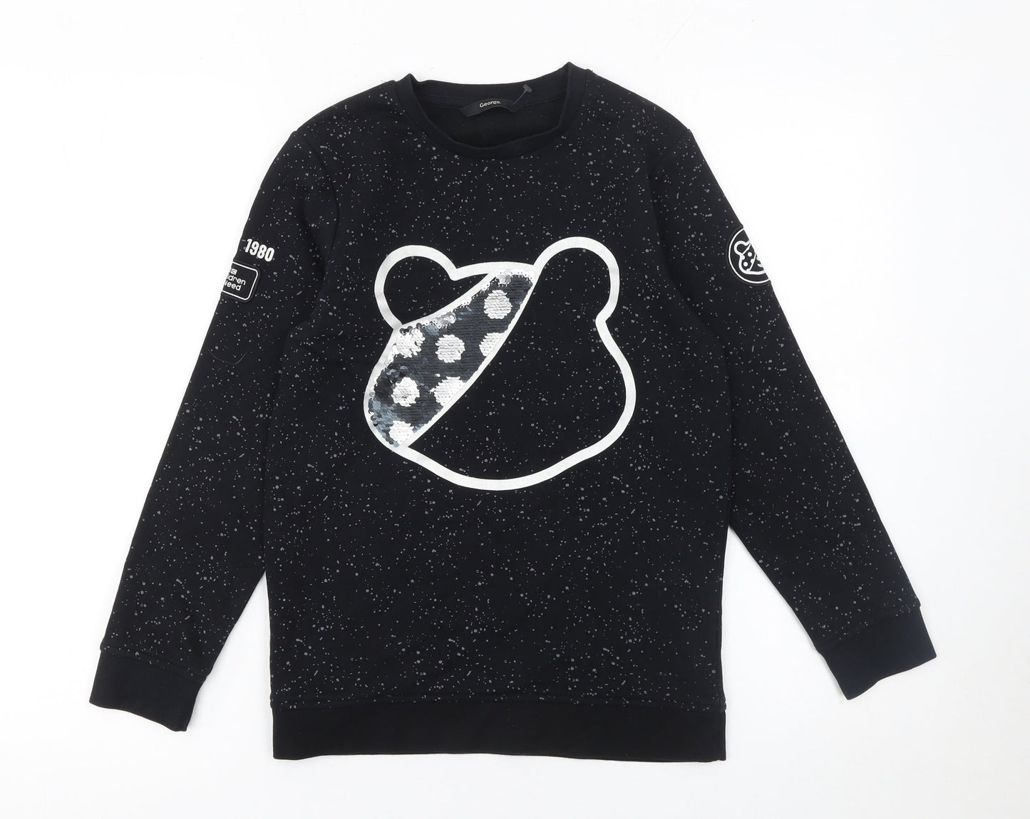 George Boys Black Bear Sequin Pullover Sweatshirt 10-11 Years