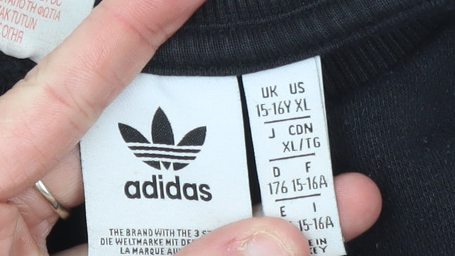 Adidas Boys Black Logo Pullover Sweatshirt XL 15-16 Years Fleece
