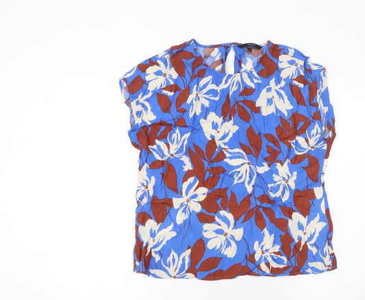 Vero Moda Women's Blue Floral Viscose Blouse Size M Short Sleeve
