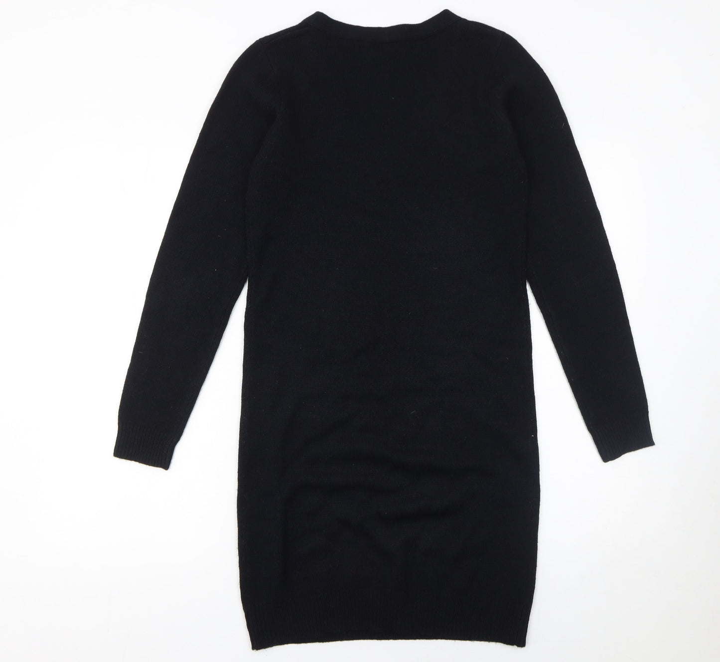 Brave Soul Women Black S Jumper Dress V-Neck Long Sleeve Knit
