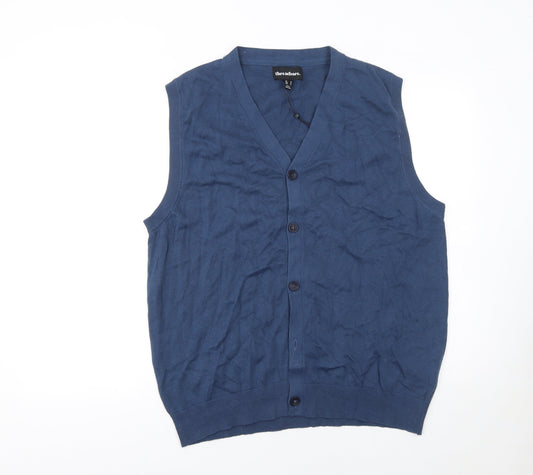 Threadbare Men's Blue Cotton Sleeveless Cardigan Vest M