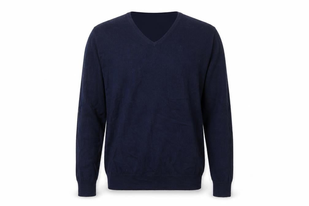Woolovers Men's Blue V-Neck Cotton Cashmere Jumper M