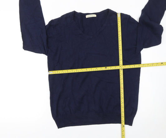 Woolovers Men's Blue V-Neck Cotton Cashmere Jumper M