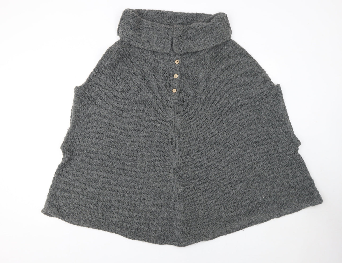 White Stuff Women's Grey Wool Knit Cape M Roll Neck