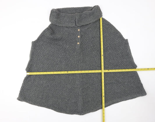 White Stuff Women's Grey Wool Knit Cape M Roll Neck