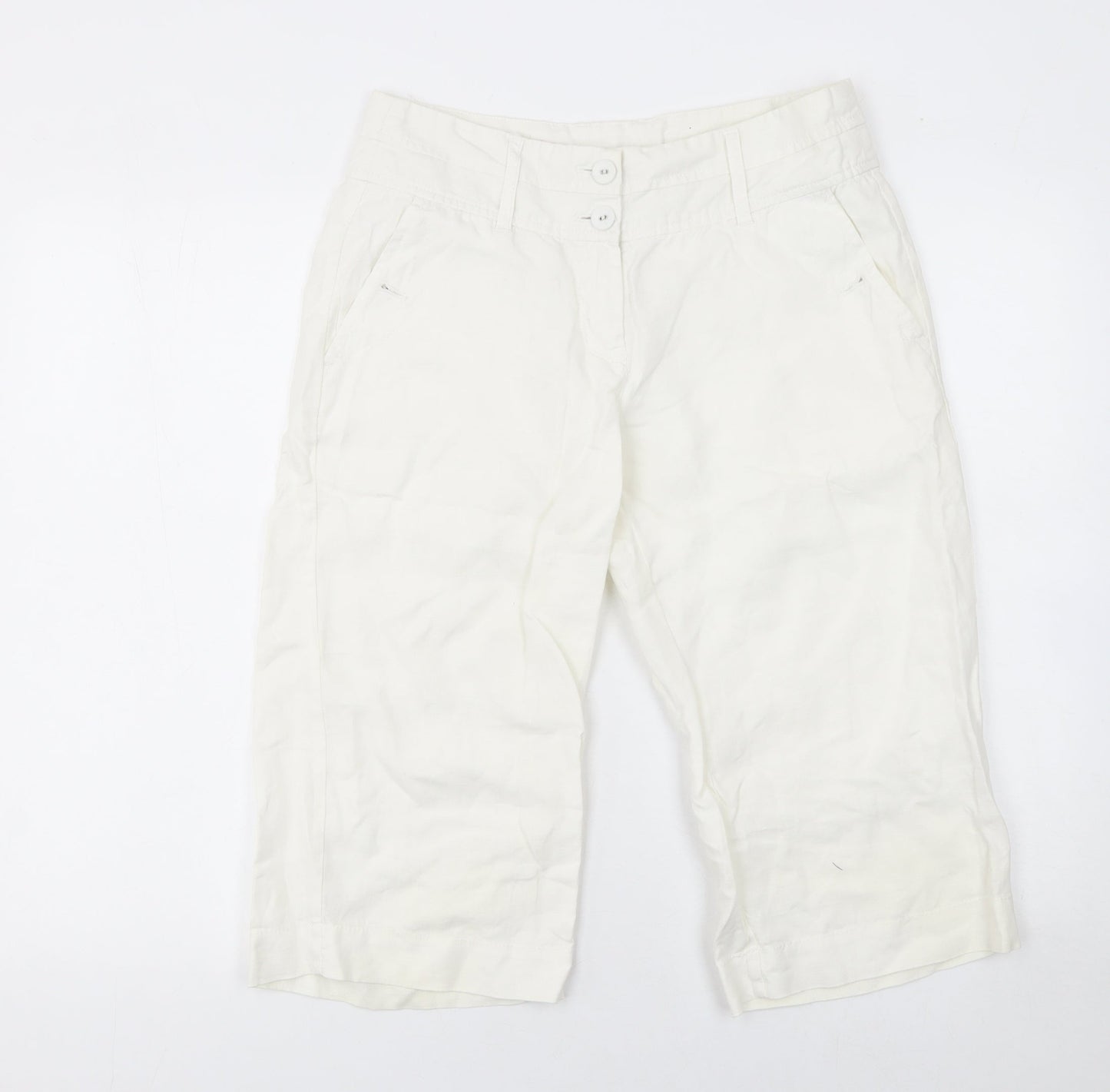 Monsoon Women's Ivory Linen Capri Trousers Size 10