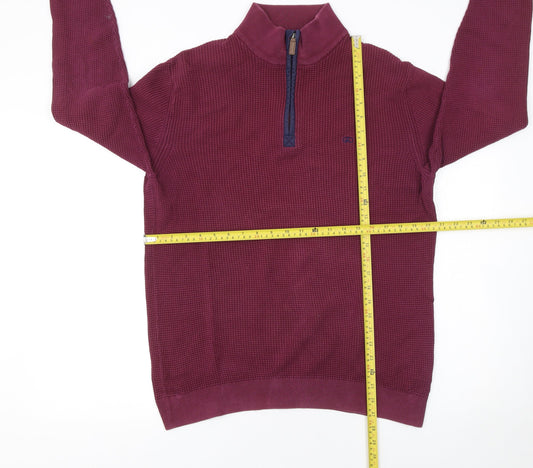 André Jeanswear Men's Red Cotton Waffle Knit 1/4 Zip Jumper Size L