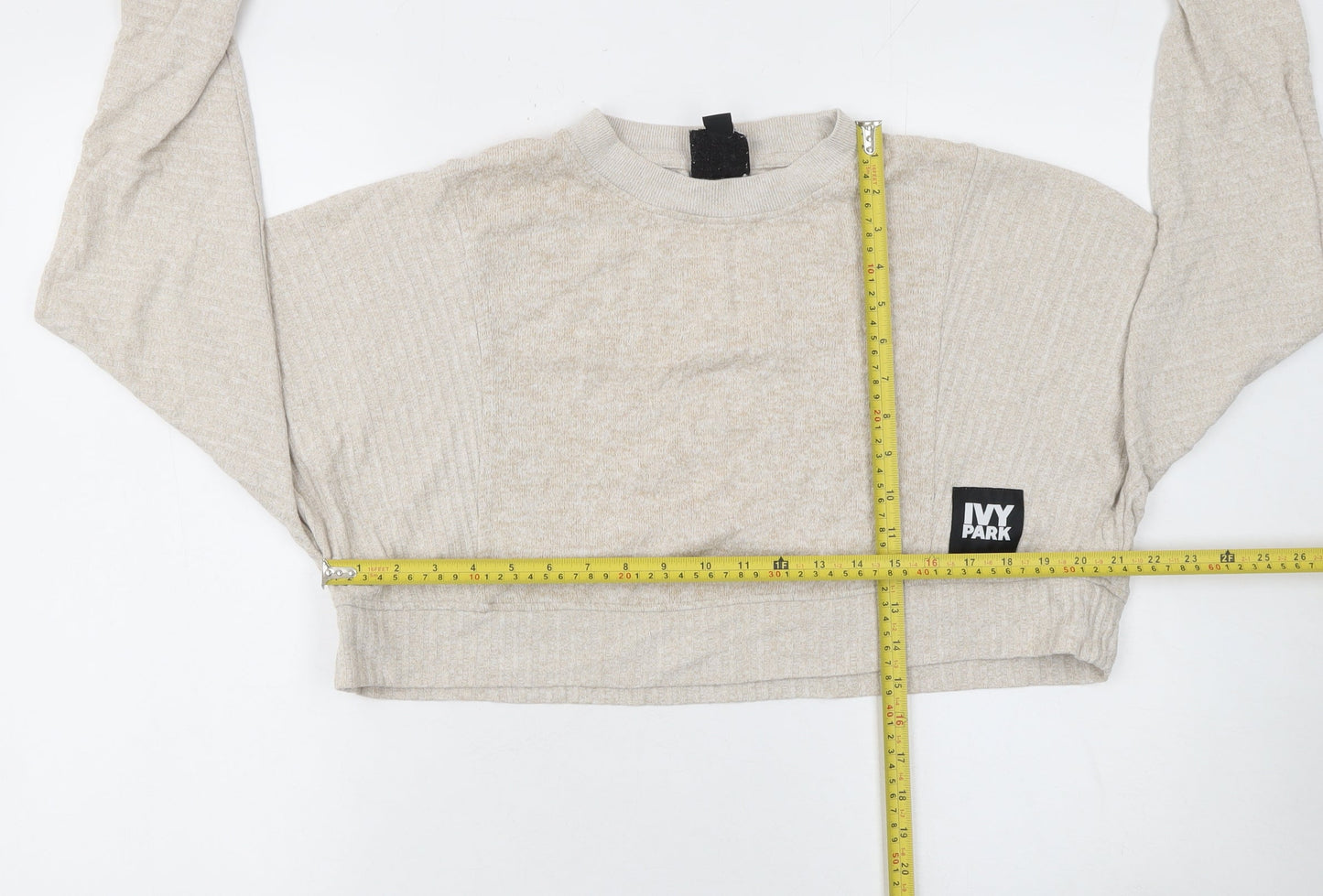 Ivy Park Womens Beige Cropped Pullover Sweatshirt Size S