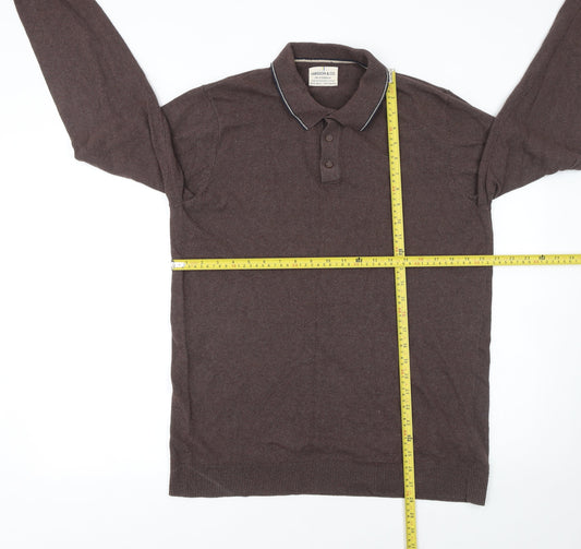 Larsson & Co Men’s Brown Long Sleeve Cotton Polo Shirt Size M