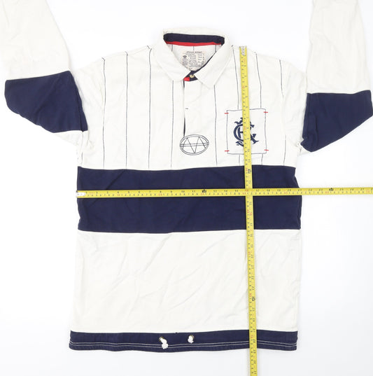 Joules Rugby Men's White & Navy Long Sleeve Polo Shirt Size L