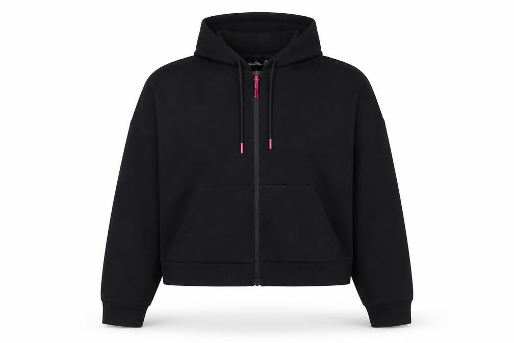 Front view of Crivit Women's Black Full Zip Hoodie, size L, 16/18 Cotton Blend Casual