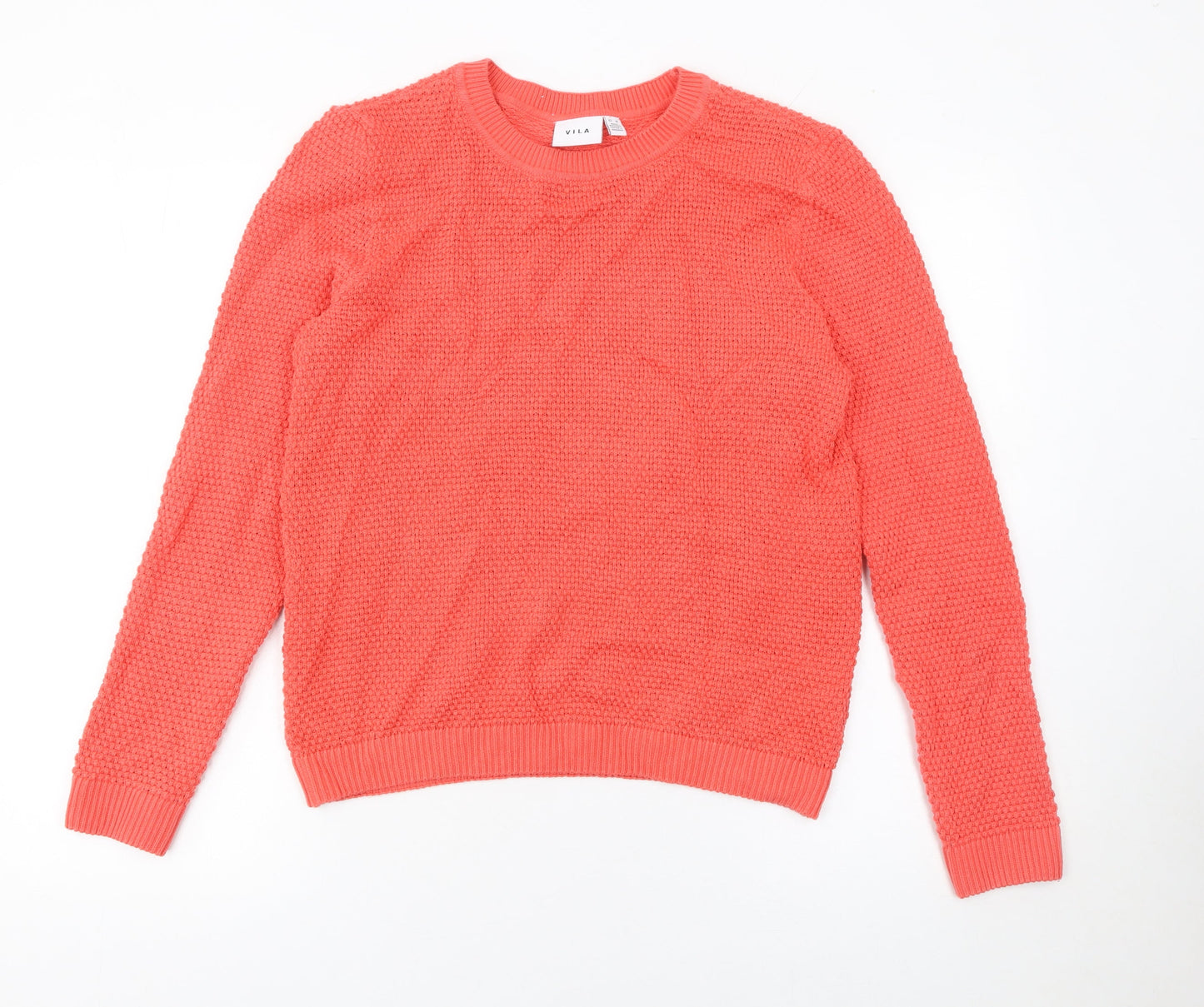 Vila Women Pink Cotton Knit Crew Neck Jumper Size 12