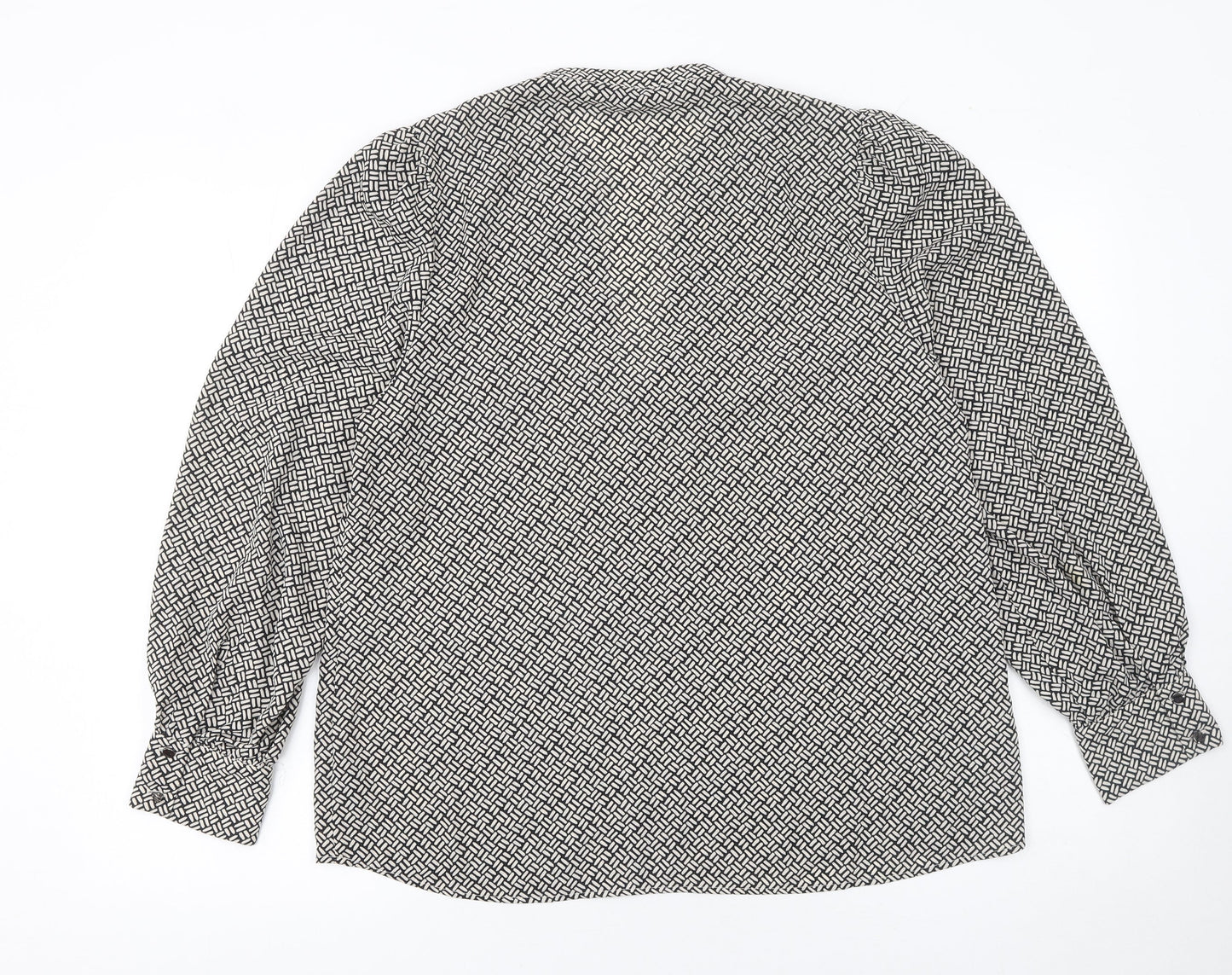 Dunnes Women’s Black Geometric Long Sleeve V-Neck Blouse Size M