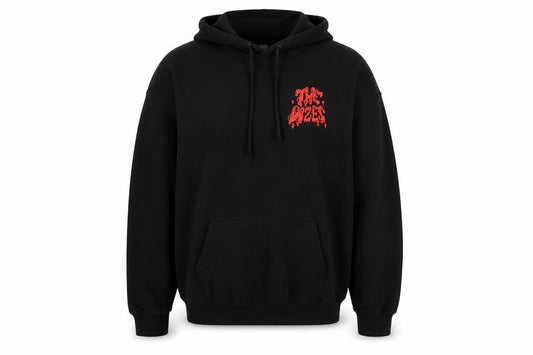 Front view of Just Hoods men’s black xl pullover hoodie graphic logo sweatshirt
