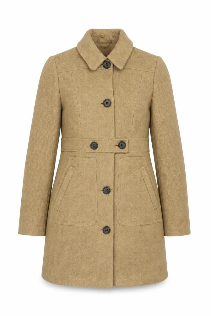 Next Women's Beige Wool Blend Mid-Length Overcoat Size 8
