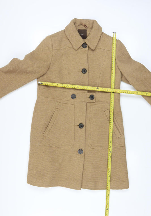 Next Women's Beige Wool Blend Mid-Length Overcoat Size 8