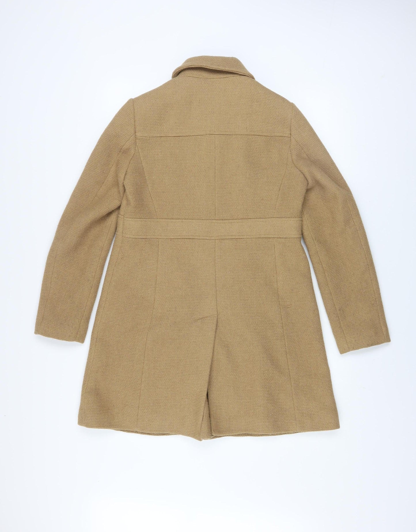 Next Women's Beige Wool Blend Mid-Length Overcoat Size 8