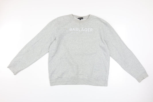 BASLÄGER Mens Grey Pullover Sweatshirt L Regular Fit Crew Neck