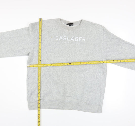 BASLÄGER Mens Grey Pullover Sweatshirt L Regular Fit Crew Neck