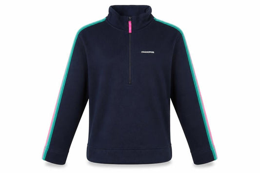 Front view of Craghoppers girls’ blue fleece half zip sweatshirt age 11-12 years