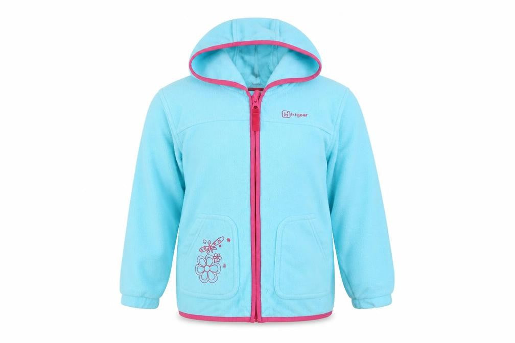 Front view of Hi Gear girls’ blue fleece hoodie jacket 7-8 years hooded zip outdoor