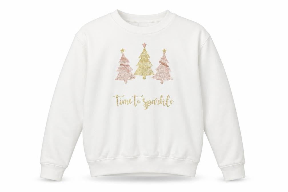 Lipsy London Women White Medium Pullover Sweatshirt Christmas Glitter Trees