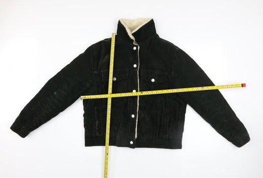 Topshop Women's Black Corduroy Sherpa Lined Bomber Jacket UK 10