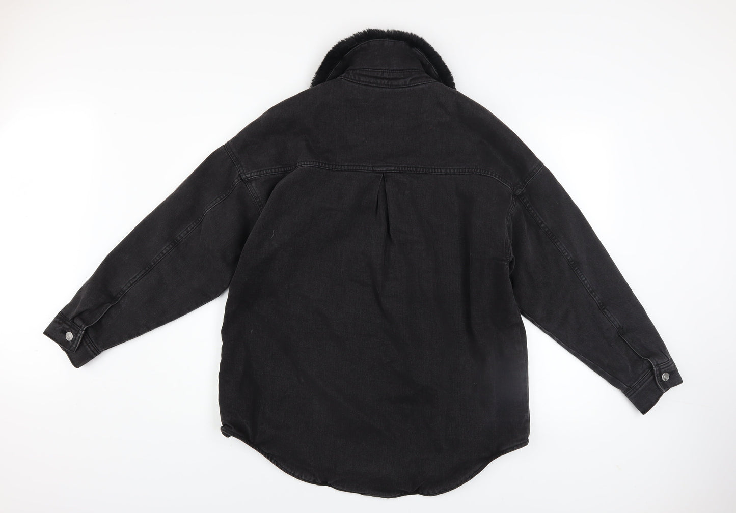 F&F Women's Black Denim Jacket with Faux Fur Collar Size 12 Regular