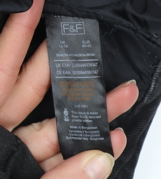 F&F Women's Black Denim Jacket with Faux Fur Collar Size 12 Regular