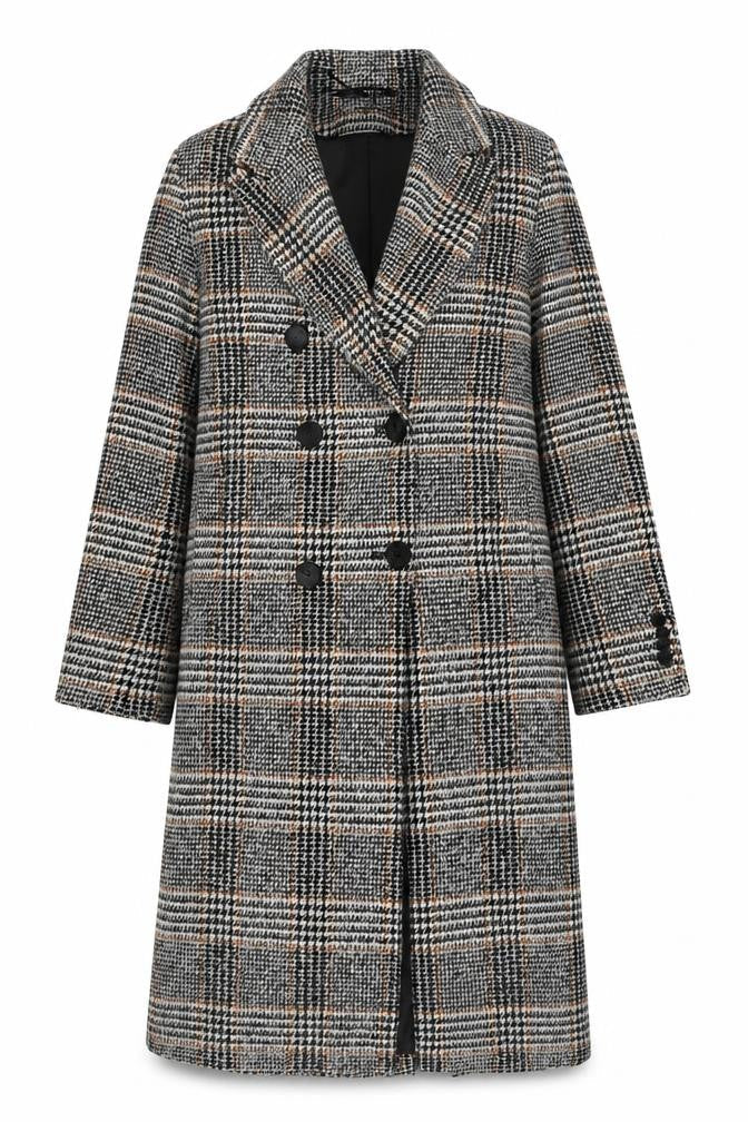 Marks and Spencer Womens Grey Check Wool Blend Long Coat Size 8