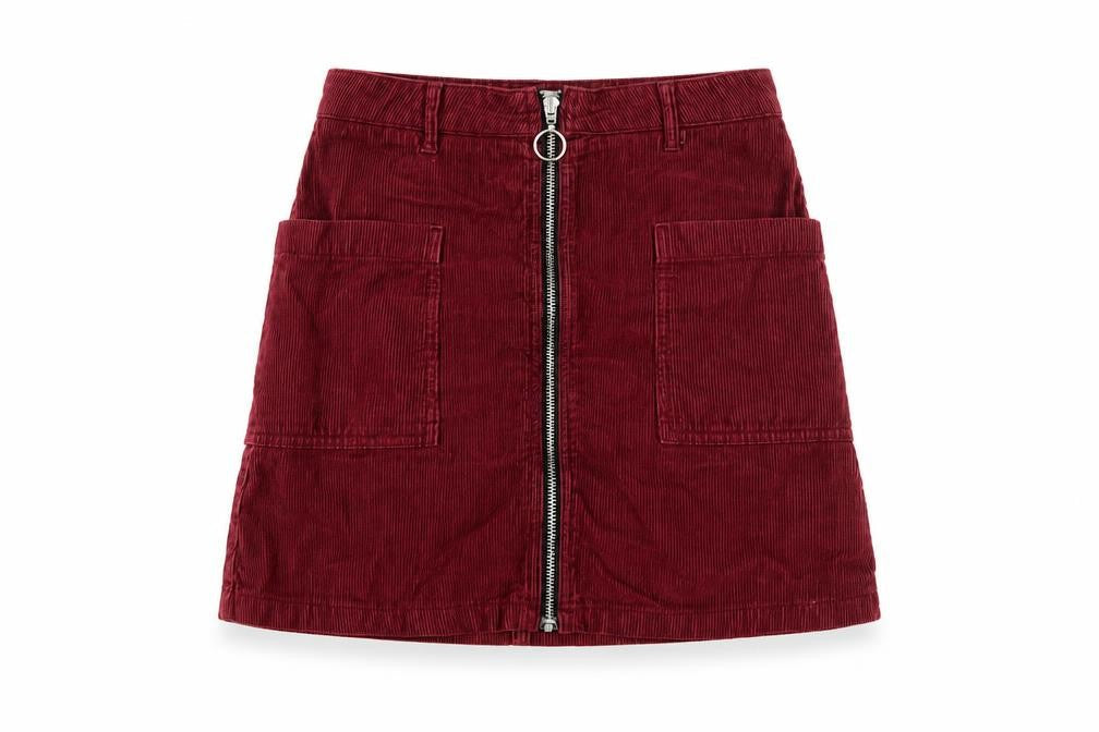 Topshop Women Red Corduroy A-Line Mini Skirt Size 10