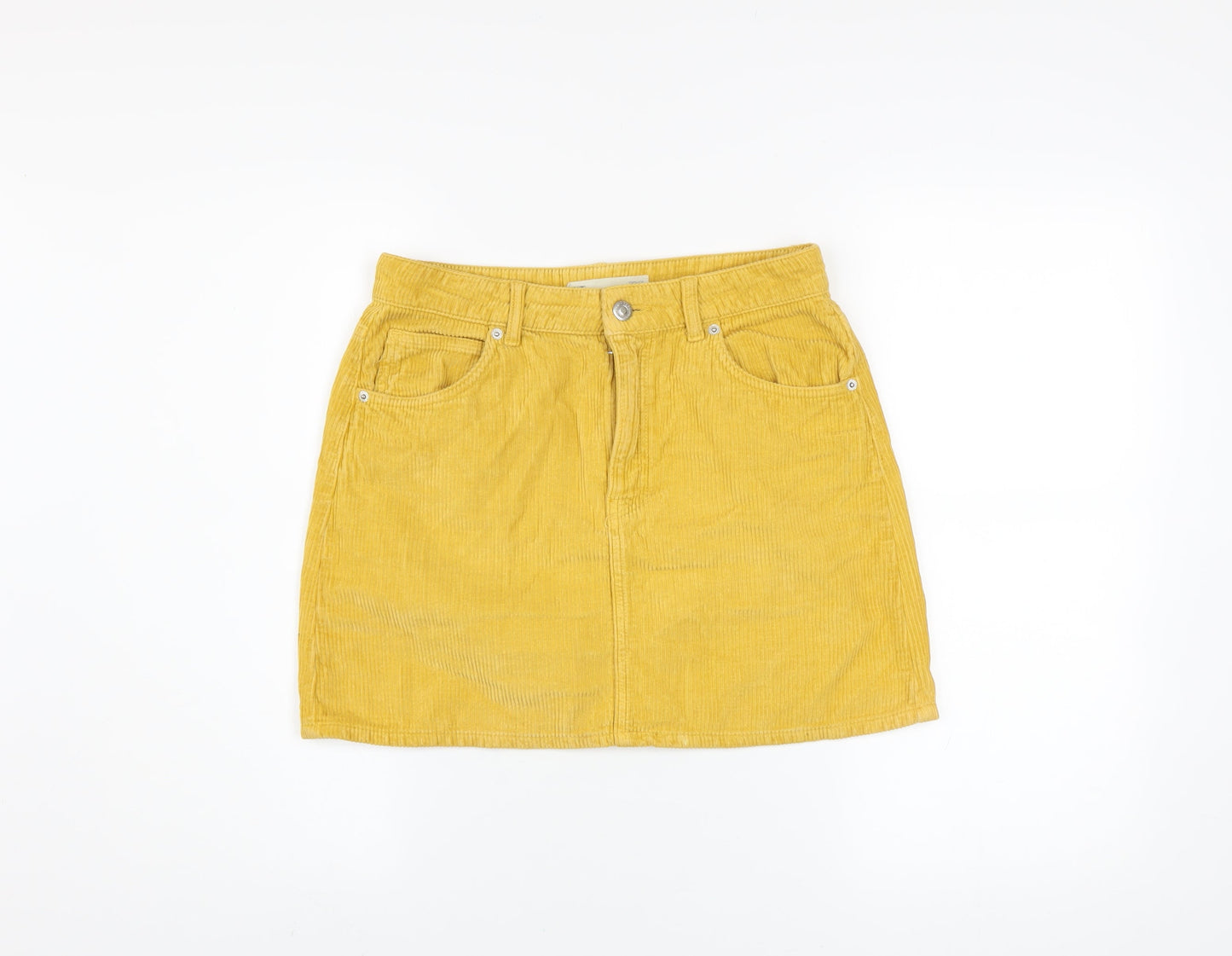 Topshop Women Yellow Corduroy Mini Skirt Size 10 Retro Style
