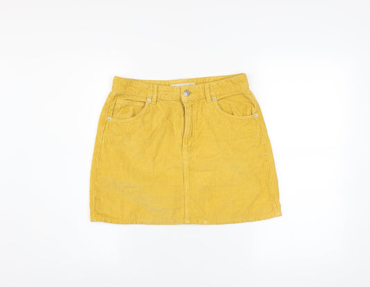 Topshop Women Yellow Corduroy Mini Skirt Size 10 Retro Style