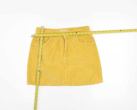 Topshop Women Yellow Corduroy Mini Skirt Size 10 Retro Style