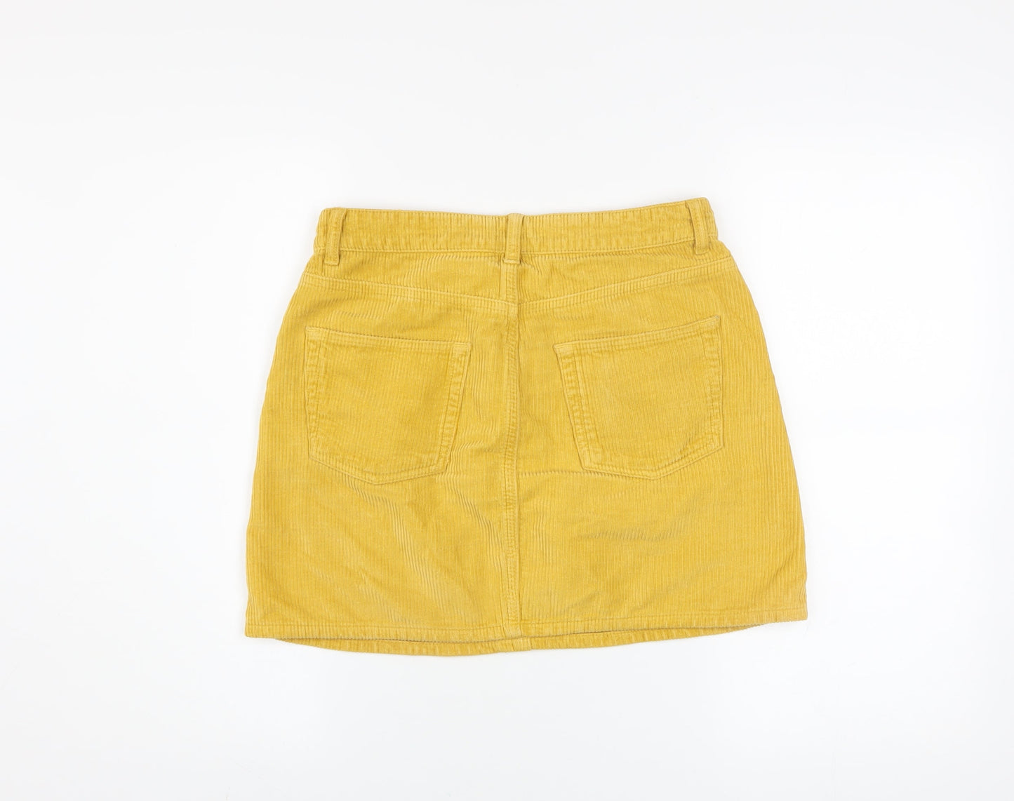 Topshop Women Yellow Corduroy Mini Skirt Size 10 Retro Style