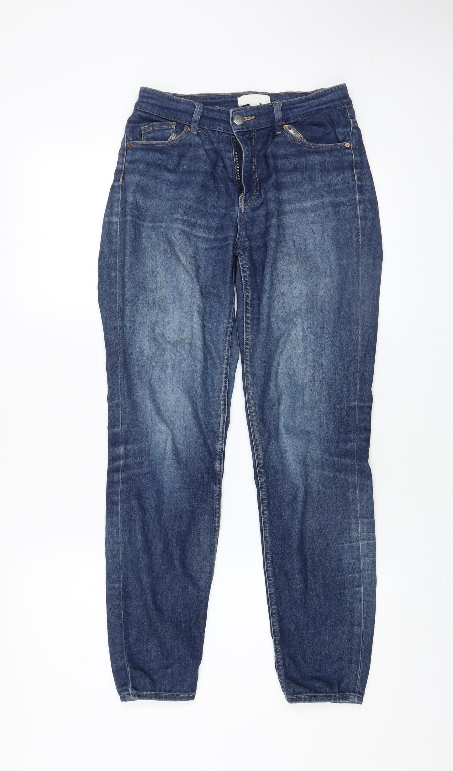 H&M Women's Blue Mid-Rise Boyfriend Jeans Size 8 Relaxed Fit Denim
