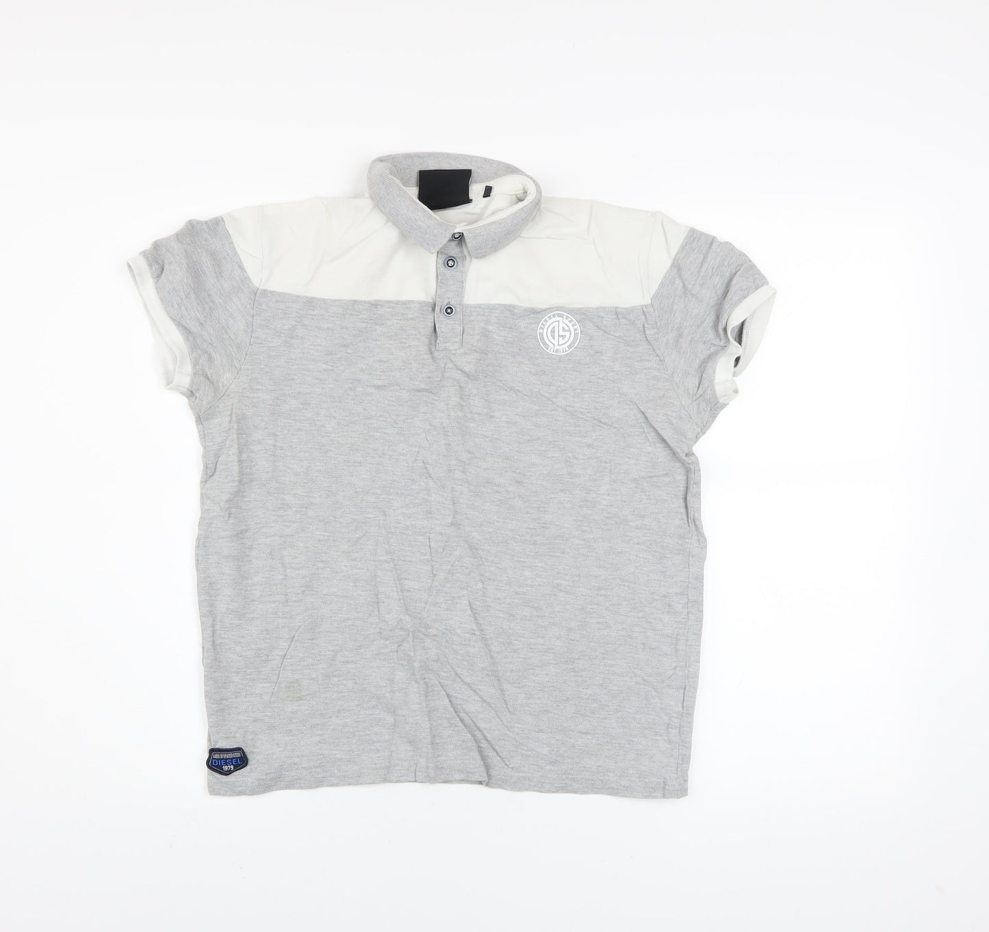 Diesel Sport Men's Grey Colourblock Cotton Polo Shirt Medium