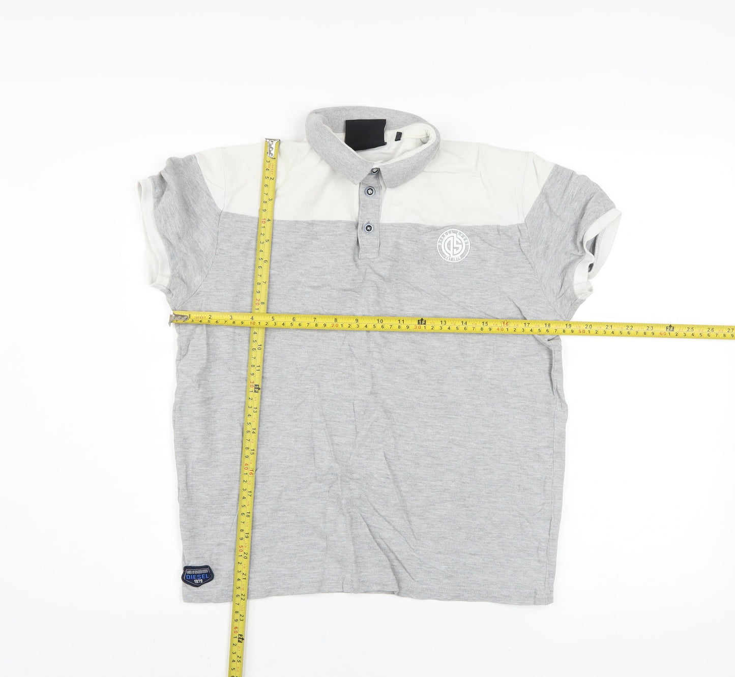 Diesel Sport Men's Grey Colourblock Cotton Polo Shirt Medium