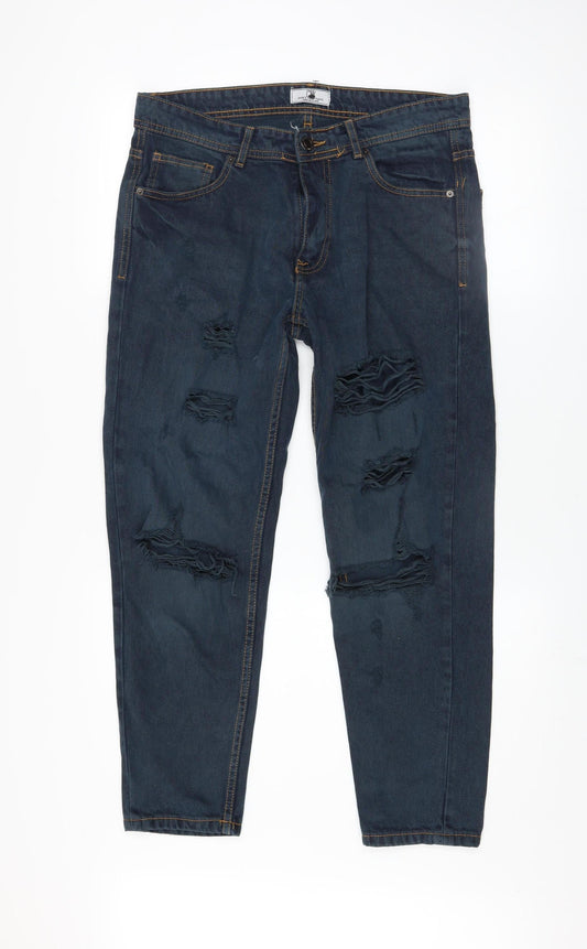 Don't Think Twice Men's Blue Distressed Straight Jeans W32 L32