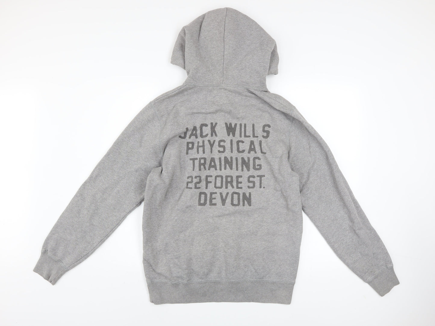 Jack Wills Mens Grey Pullover Hoodie S Logo Fleece Lined Sweatshirt