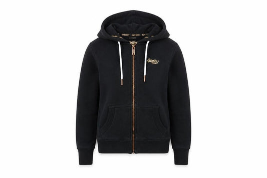 Superdry Womens Black Full Zip Hoodie UK 6 Orange Label Cotton Blend