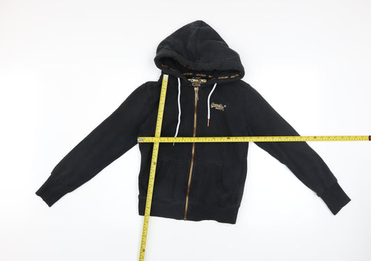 Superdry Womens Black Full Zip Hoodie UK 6 Orange Label Cotton Blend