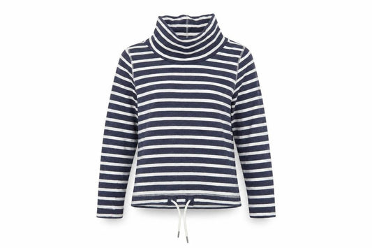 Front view of Mantaray Women Navy White Striped Roll Neck Pullover Hoodie, size 10