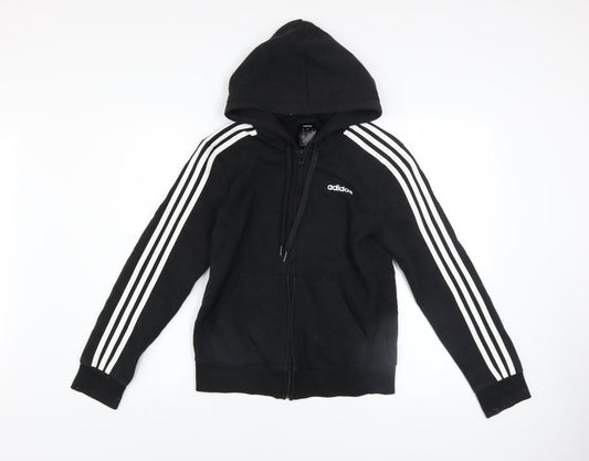 Adidas Womens Black Full Zip Hoodie Size S UK 8-10 Cotton Blend