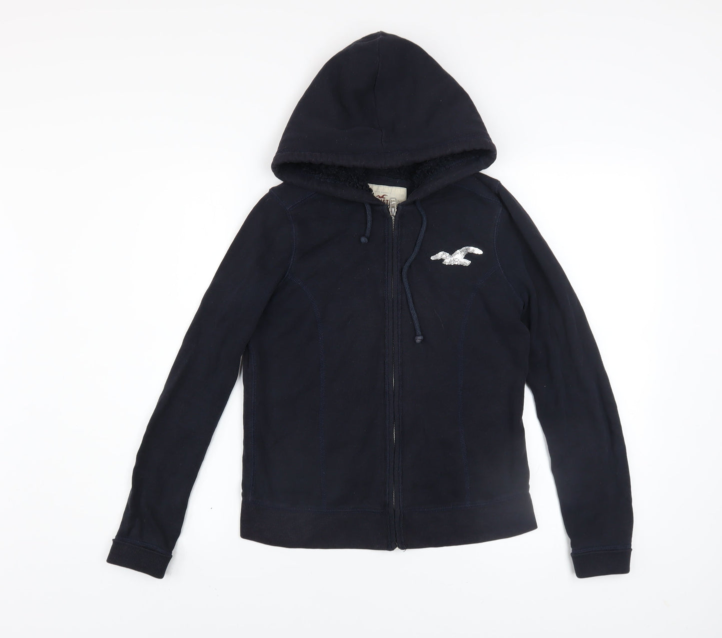 Hollister Women Navy Full Zip Hoodie Small Faux Fur Lined