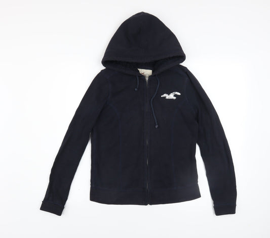 Hollister Women Navy Full Zip Hoodie Small Faux Fur Lined