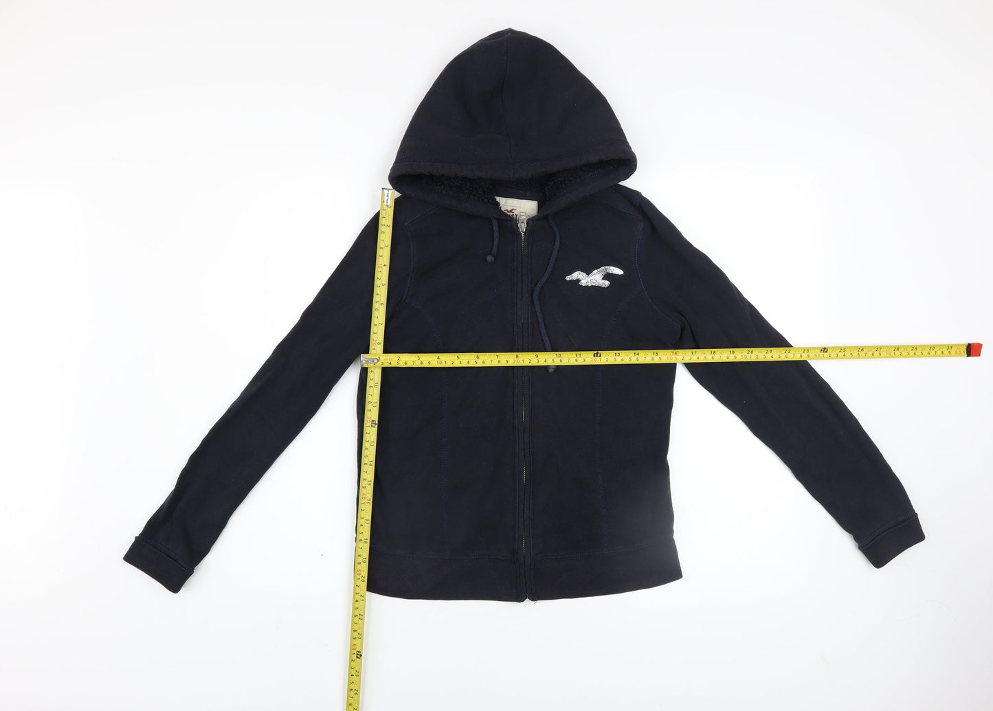 Hollister Women Navy Full Zip Hoodie Small Faux Fur Lined