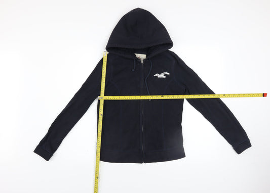 Hollister Women Navy Full Zip Hoodie Small Faux Fur Lined
