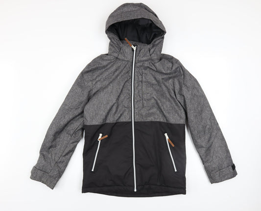 H&M Boys Grey Black Hooded Puffer Jacket 12-13 Years Water Resistant Coat