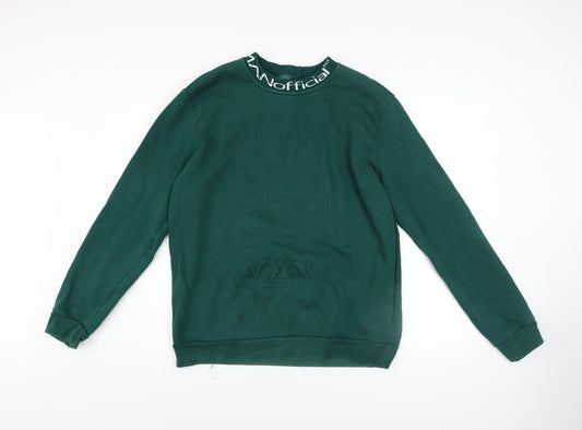 boohooMAN Men's Green Logo Pullover Sweatshirt Size L